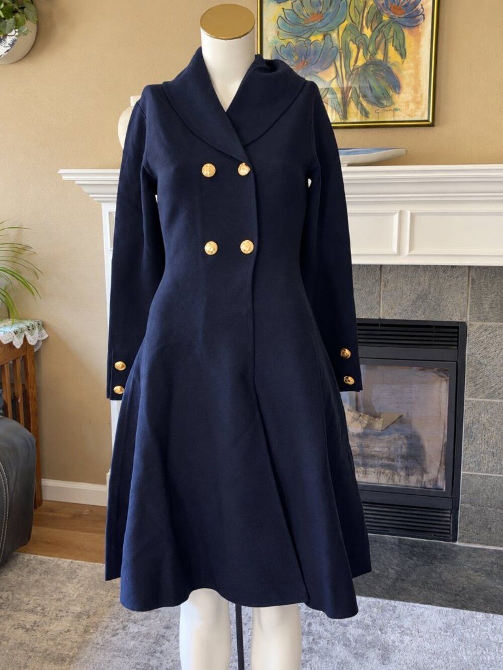 Aleeza Paris Dolcetto Navy Knit Blazer Dress Small Gold Buttons NWT